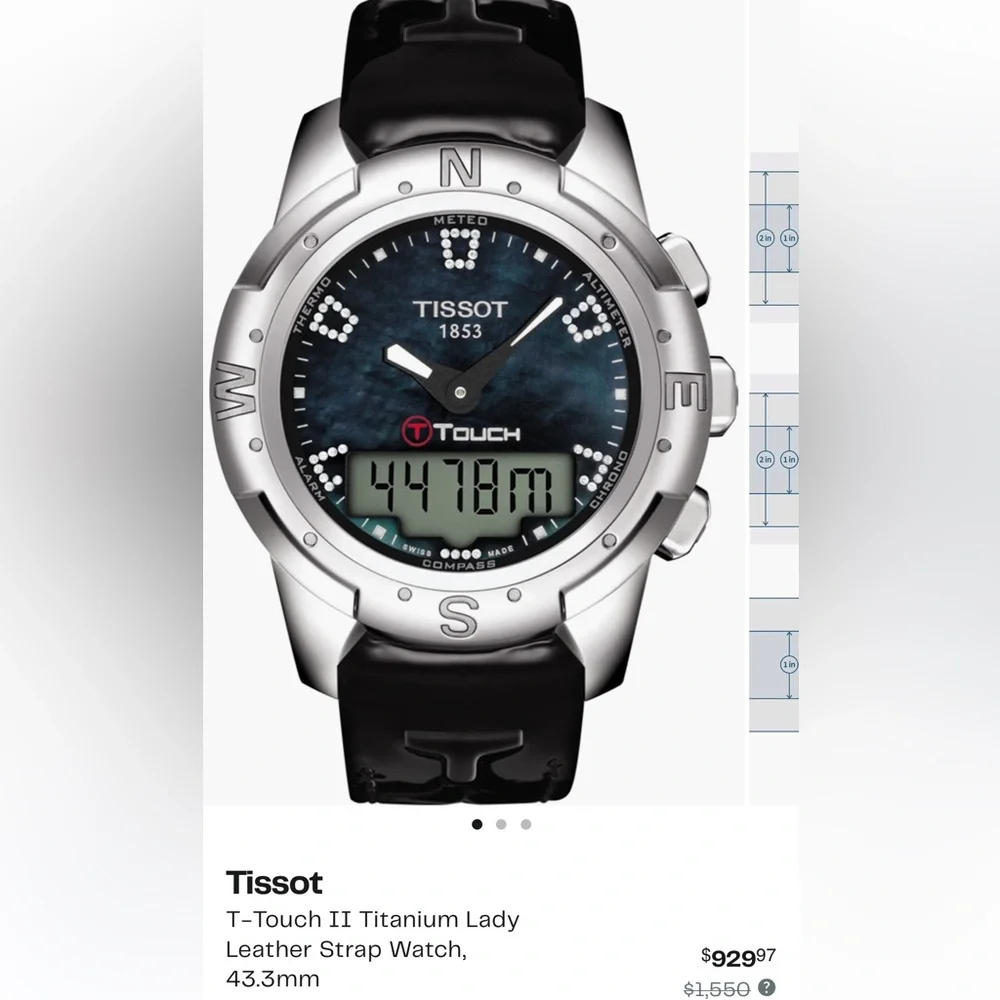 New with tags- Tissot Watch- T-Touch‎ II Titanium with mother of pearl